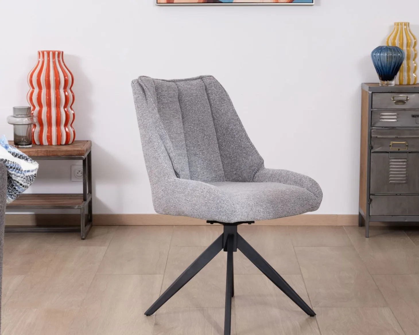 Lot de 2 chaises de repas pivotantes en tissu gris "Webber"