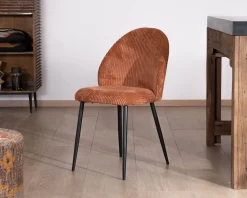 Lot de 4 chaises de repas en velours côtelé rouille 