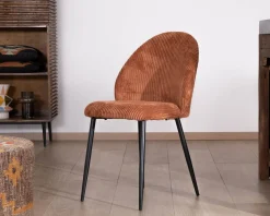 Lot de 4 chaises de repas en velours côtelé rouille 