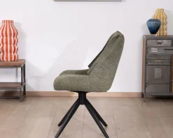 Lot de 2 chaises de repas design contemporain en tissu vert "Webber" pied pivotant en métal noir