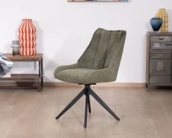 Lot de 2 chaises de repas design contemporain en tissu vert "Webber" pied pivotant en métal noir