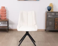 Lot de 2 chaises de repas en tissu blanc et pied pivotant en métal "Webber"