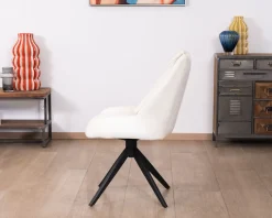 Lot de 2 chaises de repas en tissu blanc et pied pivotant en métal 
