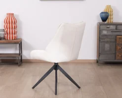 Lot de 2 chaises de repas en tissu blanc et pied pivotant en métal 