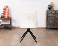 Lot de 2 chaises de repas en tissu blanc et pied pivotant en métal 