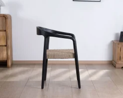 Lot de 2 chaises design en bois noir et assise jute tressée "Vogue"