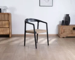 Lot de 2 chaises design en bois noir et assise jute tressée "Vogue"