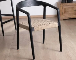 Lot de 2 chaises design en bois noir et assise jute tressée 