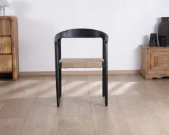 Lot de 2 chaises design en bois noir et assise jute tressée 