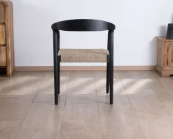 Lot de 2 chaises design en bois noir et assise jute tressée 