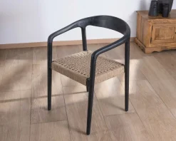 Lot de 2 chaises design en bois noir et assise jute tressée 