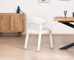 Lot de 2 chaises design et confortables en tissu bouclettes blanc 