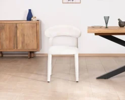 Lot de 2 chaises design et confortables en tissu bouclettes blanc 