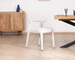 Lot de 2 chaises design et confortables en tissu bouclettes blanc 