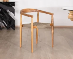 Lot de 4 chaises en bois avec assise tressée taupe "Tiska"