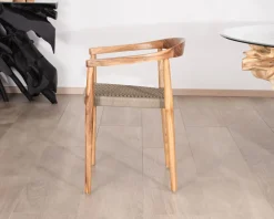 Lot de 4 chaises en bois avec assise tressée taupe "Tiska"