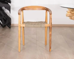 Lot de 4 chaises en bois avec assise tressée taupe 