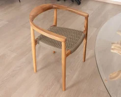Lot de 4 chaises en bois avec assise tressée taupe 