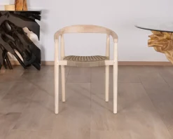 Lot de 4 chaises en teck naturel et assise tressée "Tiska"