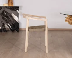 Lot de 4 chaises en teck naturel et assise tressée