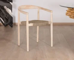 Lot de 4 chaises en teck naturel et assise tressée
