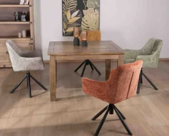 Lot de 2 chaises en tissu vert "Ewing" avec accoudoirs et pied métal rotatif