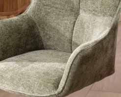 Lot de 2 chaises en tissu vert "Ewing" avec accoudoirs et pied métal rotatif