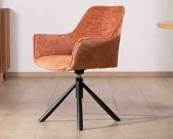 Lot de 2 chaises en tissu terracotta "Ewing" avec accoudoirs sur pied métal rotatif