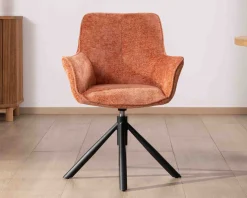 Lot de 2 chaises en tissu terracotta "Ewing" avec accoudoirs sur pied métal rotatif