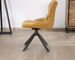 Lot de 2 chaises en tissu jaune moutarde sur pied rotatif en métal "Biorg" style rétro
