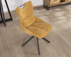 Lot de 2 chaises en tissu jaune moutarde sur pied rotatif en métal 