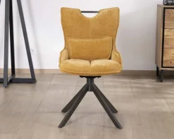 Lot de 2 chaises en tissu jaune moutarde sur pied rotatif en métal 