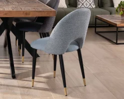 Lot de 2 chaises en tissu bleu clair et pieds métal laqué noir "Vermont"