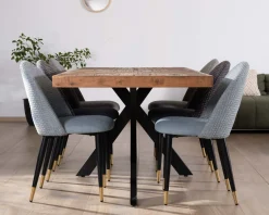 Lot de 2 chaises en tissu bleu clair et pieds métal laqué noir "Vermont"