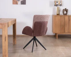 Lot de 2 chaises en tissu bi-matière prune "Eddy" avec accoudoirs sur pied métal pivotant