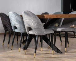 Lot de 2 chaises en tissu gris et pieds métal laqué noir "Vermont"