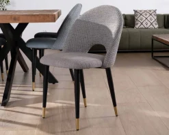 Lot de 2 chaises en tissu gris et pieds métal laqué noir "Vermont"