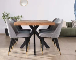 Lot de 2 chaises en tissu gris et pieds métal laqué noir 
