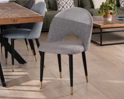 Lot de 2 chaises en tissu gris et pieds métal laqué noir 