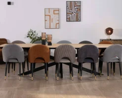 Lot de 2 chaises en tissu gris et pieds métal laqué noir 