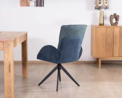 Lot de 2 chaises en tissu bi-texturé bleu foncé "Eddy" avec accoudoirs et pied métal pivotant