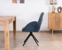 Lot de 2 chaises en tissu bi-texturé bleu foncé 