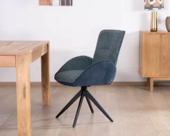 Lot de 2 chaises en tissu bi-texturé bleu foncé 