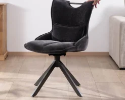Lot de 2 chaises en tissu gris sur pied tournant en métal "Biorg" style rétro