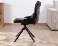 Lot de 2 chaises en tissu gris sur pied tournant en métal 