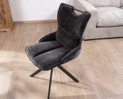 Lot de 2 chaises en tissu gris sur pied tournant en métal 