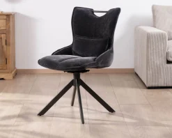 Lot de 2 chaises en tissu gris sur pied tournant en métal 