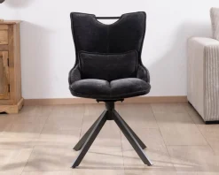 Lot de 2 chaises en tissu gris sur pied tournant en métal 
