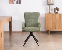 Lot de 2 chaises en tissu vert doux "Eddy" avec accoudoirs et pied métal pivotant