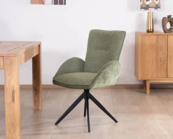 Lot de 2 chaises en tissu vert doux "Eddy" avec accoudoirs et pied métal pivotant
